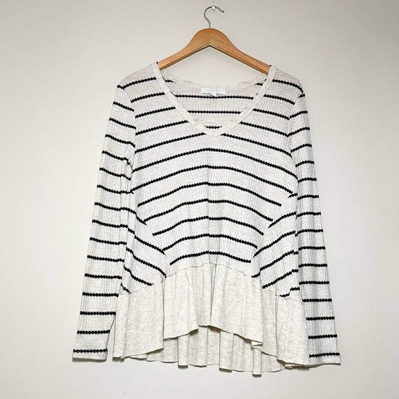 Anthropologie Long Sleeve Ruffled Striped Top - Picture 1 of 6